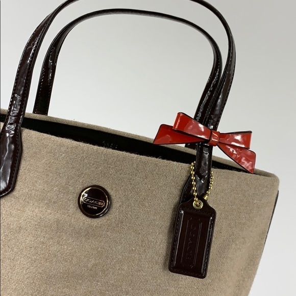 Coach Mahogany & Camel Stripe Wool Shoulder Tote - Picture 2 of 10